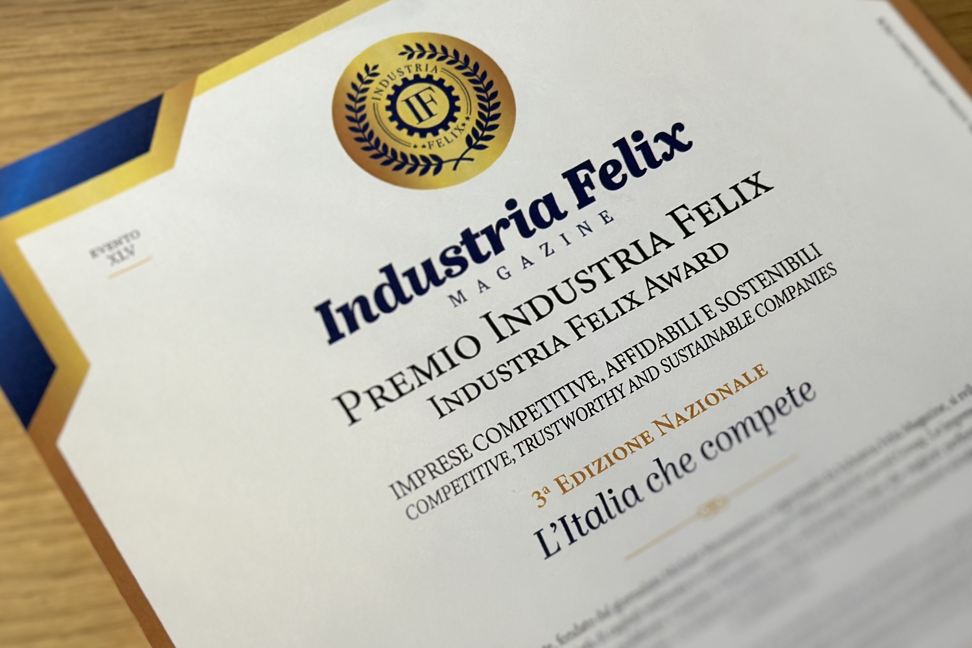 Industria Felix Awards assigned to Catellani & Smith on the 3rd national edition of “L’Italia che compete”